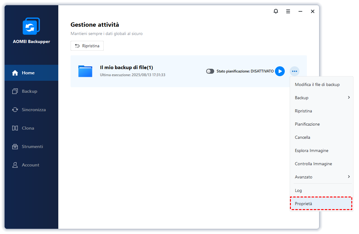 Creare schema di backup Creare schema di backup