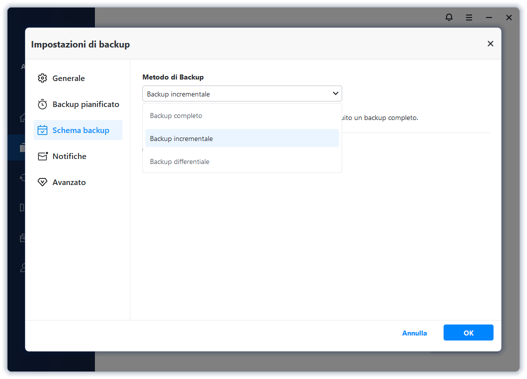 I tipi di backup schema I tipi di backup schema
