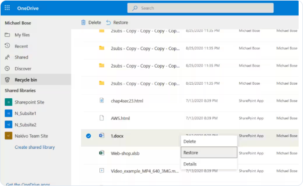 Ripristinare un file dal Cestino di OneDrive