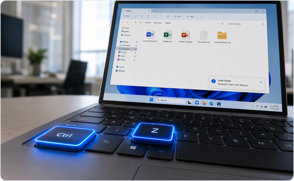 Utilizzare i tasti Ctrl e Z per annullare un'eliminazione