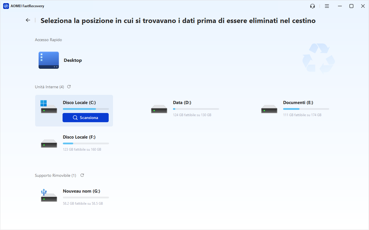 Seleziona l'unità originale e avvia la scansione