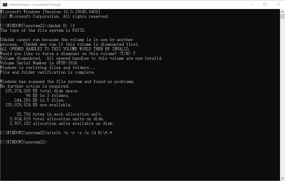Passaggi di Command Prompt per visualizzare i file USB nascosti